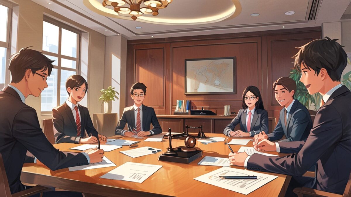 若手弁護士たちが机を囲んで議論する　イメージ