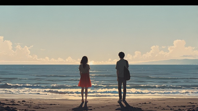 元恋人同士の微妙な距離感を表現したツーショット構図