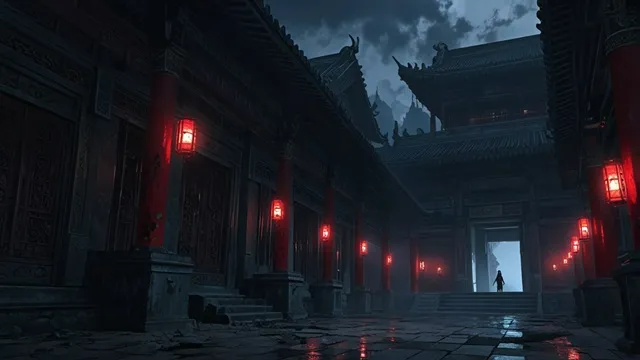 闇に包まれた古代東アジア風の王宮「東宮」イメージ