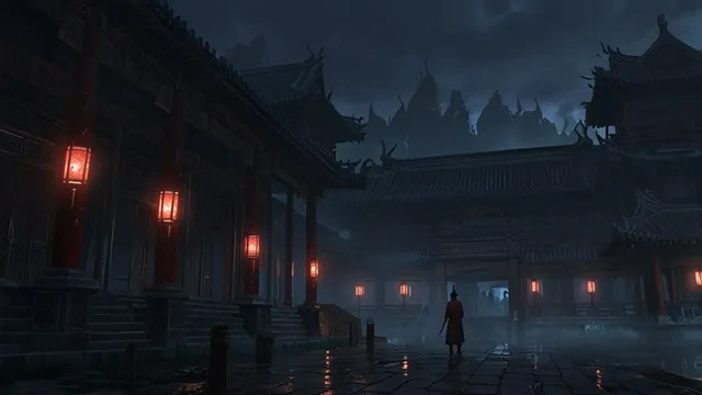 闇に包まれた古代東アジア風の王宮「東宮」イメージ