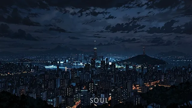 韓国ソウルの夜景を背景に、企業の闇を象徴するイメージ画像