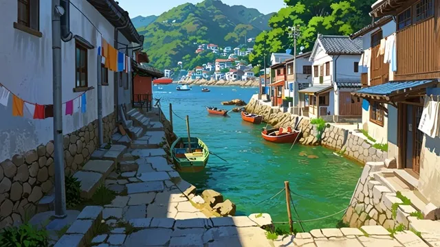 韓国の離島にある古い漁村、リアルでノスタルジックな風景 イメージ画像