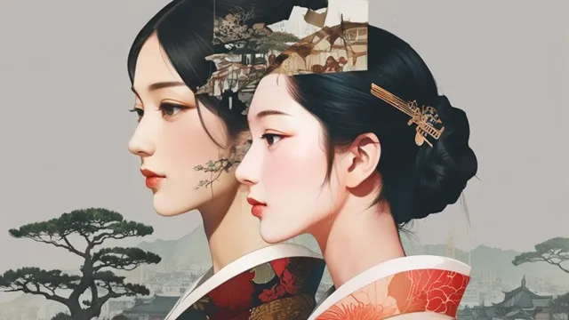 朝鮮時代の女性と現代の女性が同一人物として重なるビジュアル、二重露光