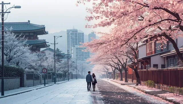 愛のあとにくるものをイメージした韓国の冬と日本の桜の街並み
