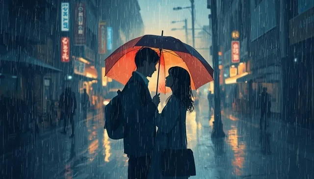 愛のあとにくるものをイメージしたソウルの雨の日の男女